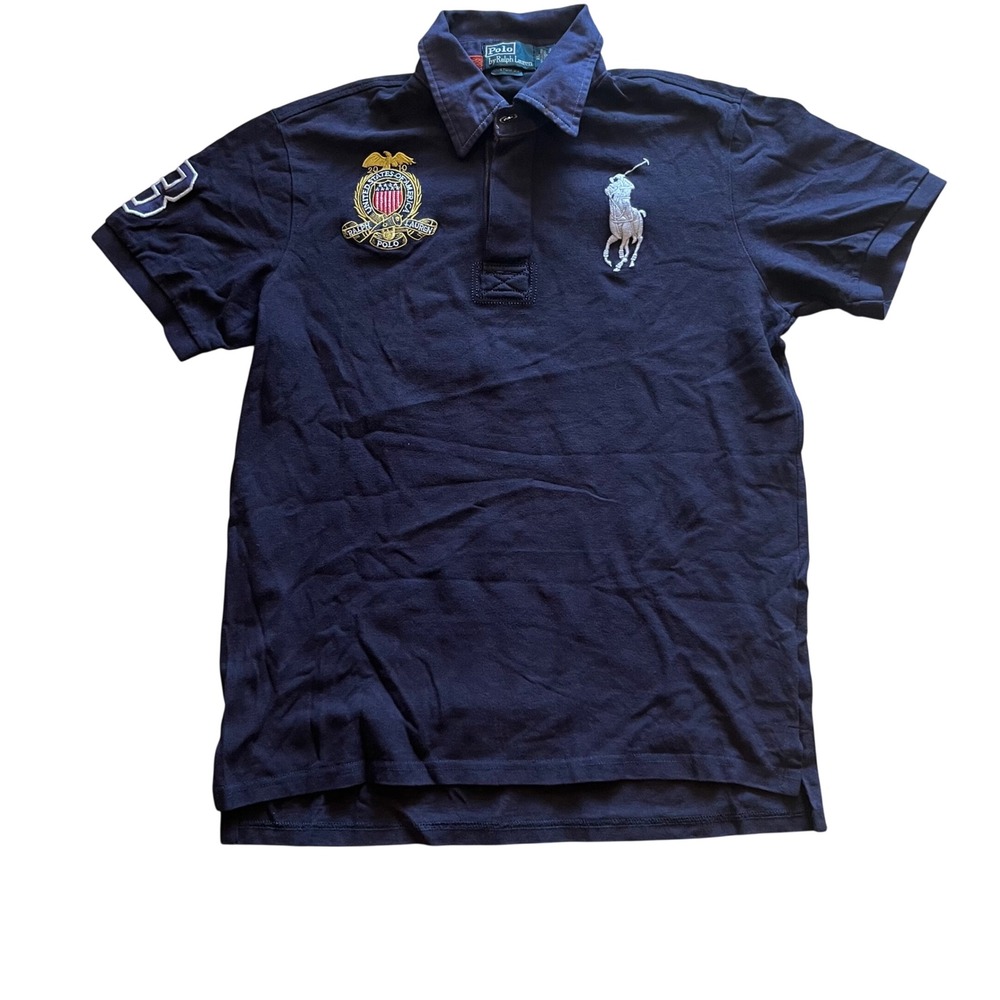 Polo Ralph Lauren Big Pony USA Crest Polo Shirt Navy Blue Custom Fit XL